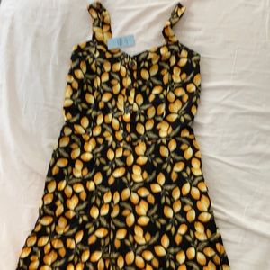 Petite Lemon Smocked Black Jumpsuit NWT